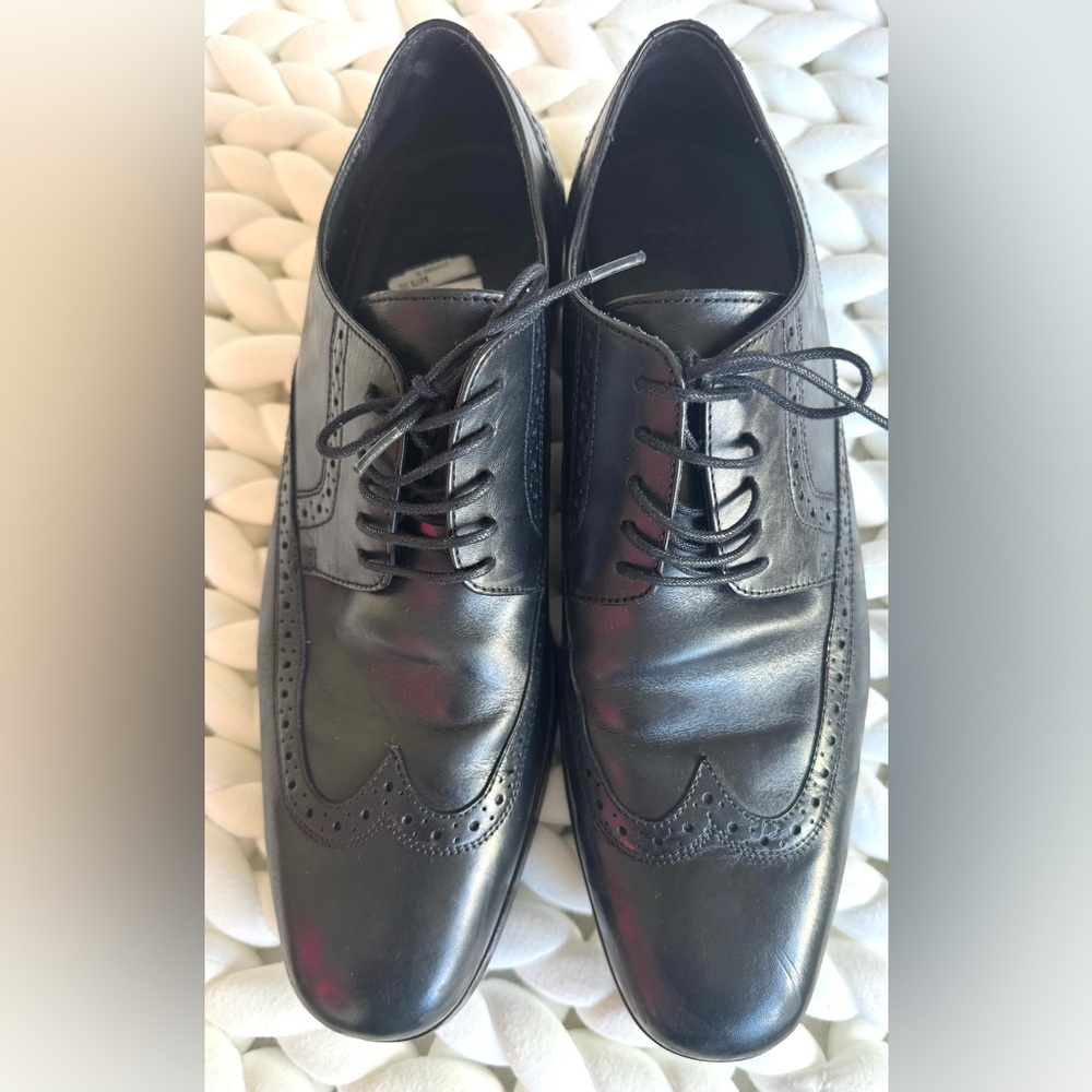 New Hugo Boss ITALY Pebbled Black Leather Dress Matano Oxford US 10
